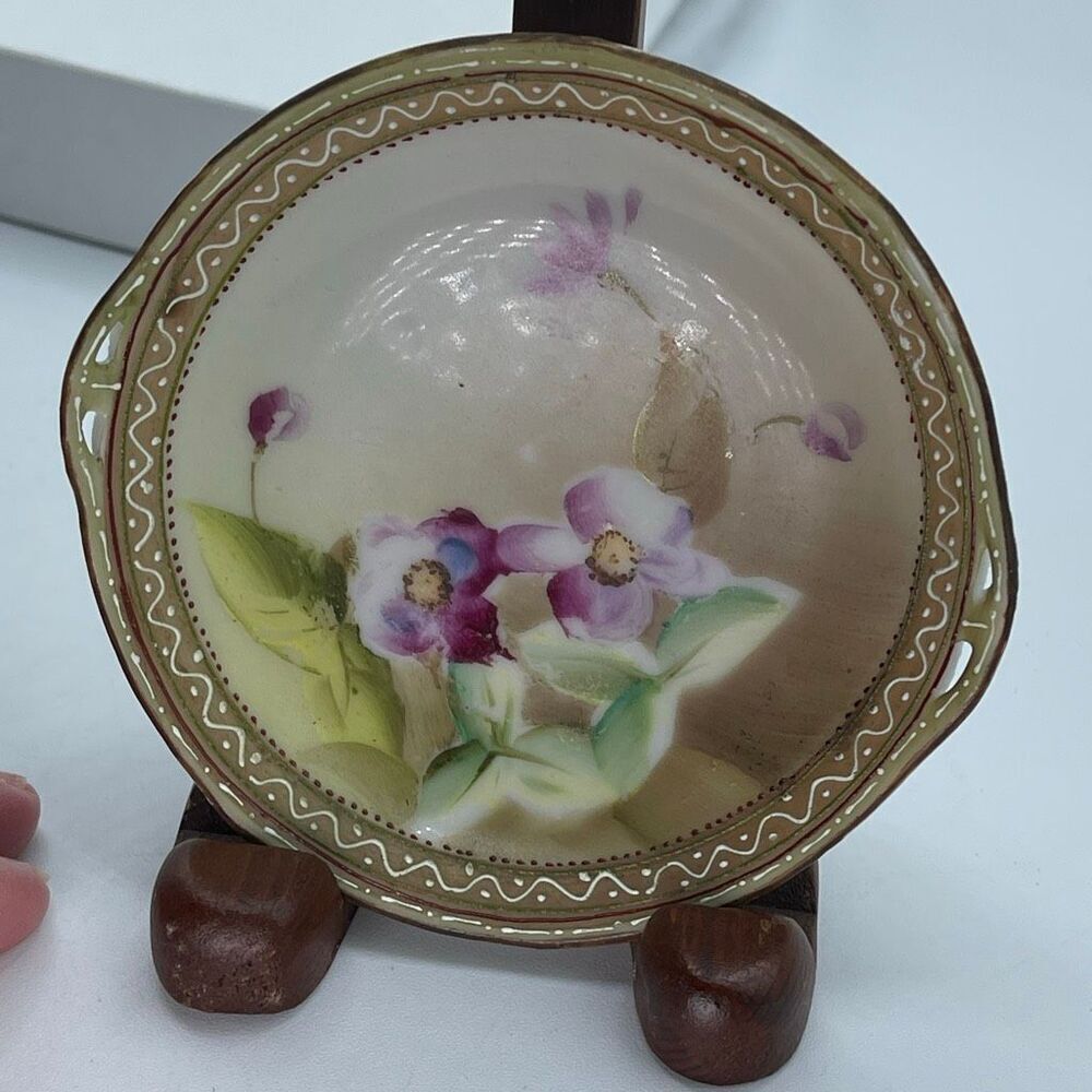 Antique Nippon Coronation Ware collection hand painted wild plum blossoms.
